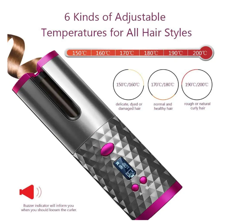 Cordless Automatic Hair Curler – A portable, tangle-free styling tool for effortless curls anytime, anywhere